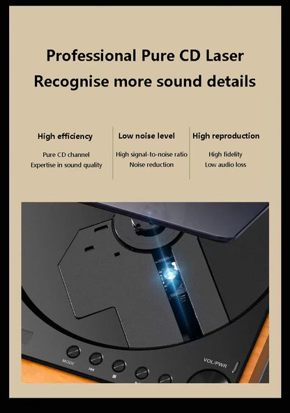 Wooden HIFI CD Player – Bluetooth 5.1, Digital Optical Output, USB Lossless Playback, Infrared Remote Control