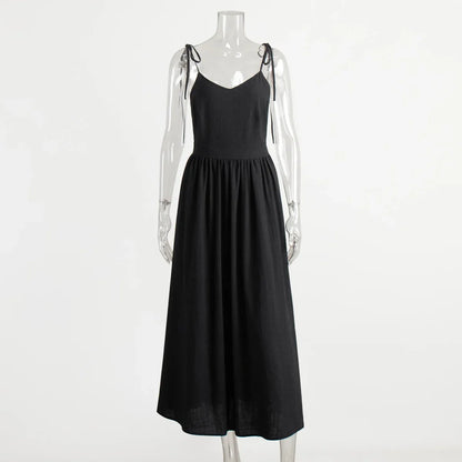 Bornladies Women’s Summer Beach A-Line Sling Dress – Vintage Loose V-Neck 100% Cotton Casual Sexy Hot Girl Style