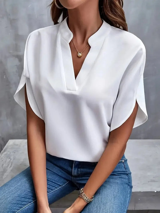 VEITCHE Women’s Summer V-Neck Blouse – Casual Loose Half Sleeve Pullover Shirt for Elegant Office Wear