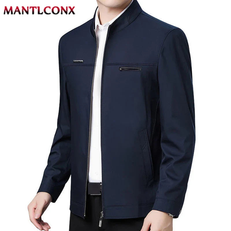 MANTLCONX Men's Slim Fit Zip-Up Jacket - New Solid Business Outerwear for Spring, Thin & Stylish