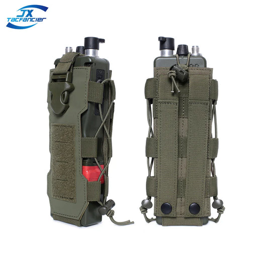 Tactical Radio Pouch - Molle Water Bag & Walkie Talkie Holder with Quick Release Buckle and Elastic Shock Cord. Magazine Pouch