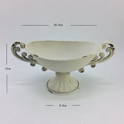 Old Goblet Antique Flower Vase – White Retro European Iron Table Arrangement Container with Handles