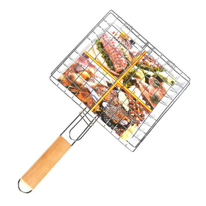 Large Stainless Steel Grill Basket – Folding BBQ Rack for Fish, Portable Outdoor Camping & Cooking Accessories