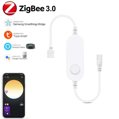 Zigbee 3.0 Smart LED Strip Controller, DC 5V/12V/24V Dimmer RGB/RGBW/RGBCCT CCT Single Color, Compatible with Tuya, Alexa & SmartThings, 2Mqtt Support