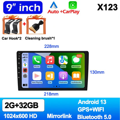 Android 13 Car Radio — 7/9/10" 2-DIN GPS Multimedia Player with 64GB, Wireless CarPlay & Android Auto