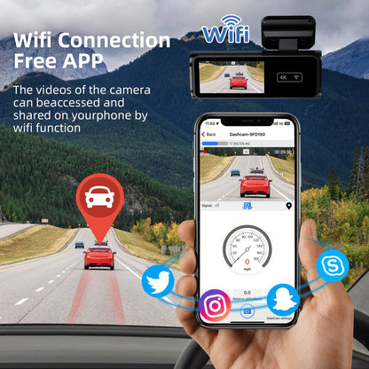 Aprilboy K6 4K WIFI Dash Cam - Front & Rear Dual Lens, 1080P Night Vision, Parking Monitor, Mini Car DVR
