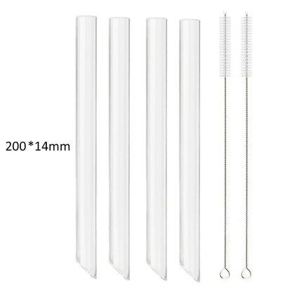 12/14mm Reusable Glass Drinking Straws — High Borosilicate, Straight Straws for Boba, Bubble Tea, Milkshakes, Smoothies, Fruit Cocktails, Bar Use