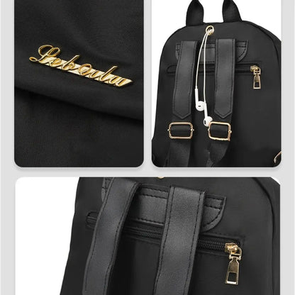 Simple Black Large Capacity Backpack - Women’s Travel Bag, Solid Harajuku Schoolbag, Unisex Oxford Backpack