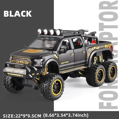 1:24 Diecast F150 Raptor Pickup Truck — Metal Model Car with Sound & Light for Kids Age 3+, Blue