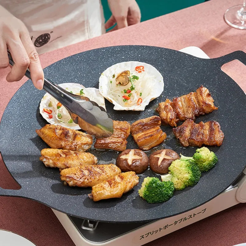 GIANXI Korean Round Non-Stick Grill Pan - Outdoor Travel Camping Frying Pan for Barbecue, BBQ Accessories