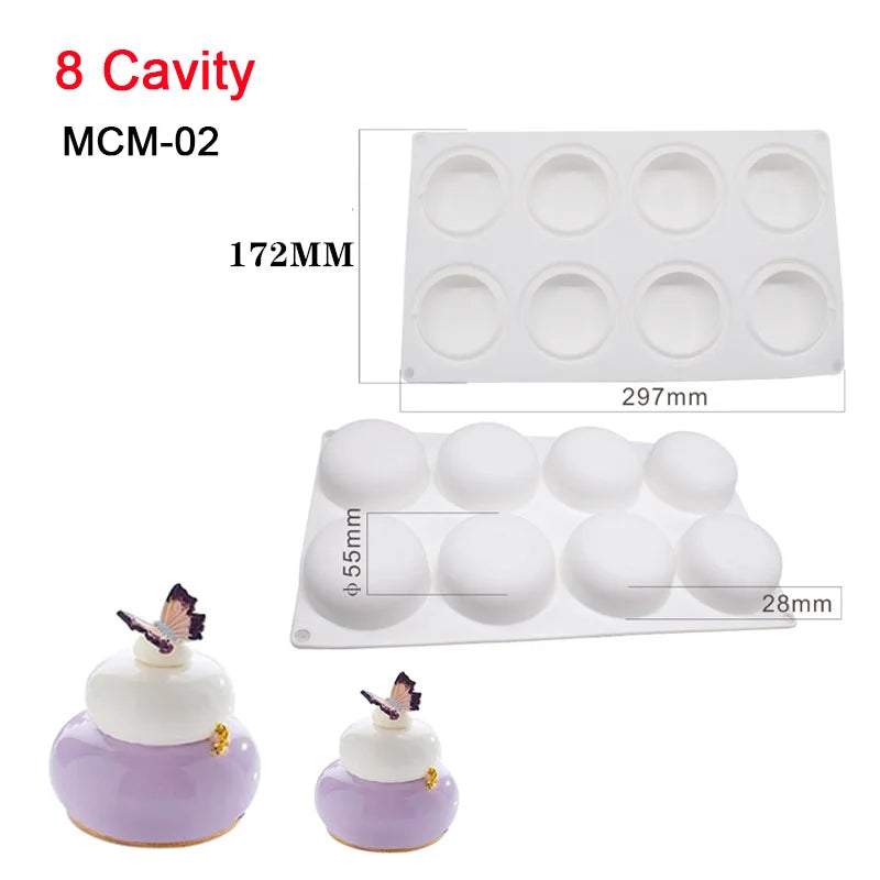 7-Option Flat Round Silicone Cake Molds — DIY Mousse, Chocolate, Dessert, Pudding & Jelly Baking Tools