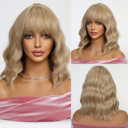 CharmSource Pink BOBO Short Synthetic Wig – Natural Wavy Heat Resistant Hair Wig for Women, Party & Daily Wear