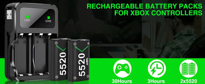 BEBONCOOL 2X 5520mWh Rechargeable Battery Pack – Compatible with Xbox Series S/X, Xbox One S/X & Elite Controller Charger