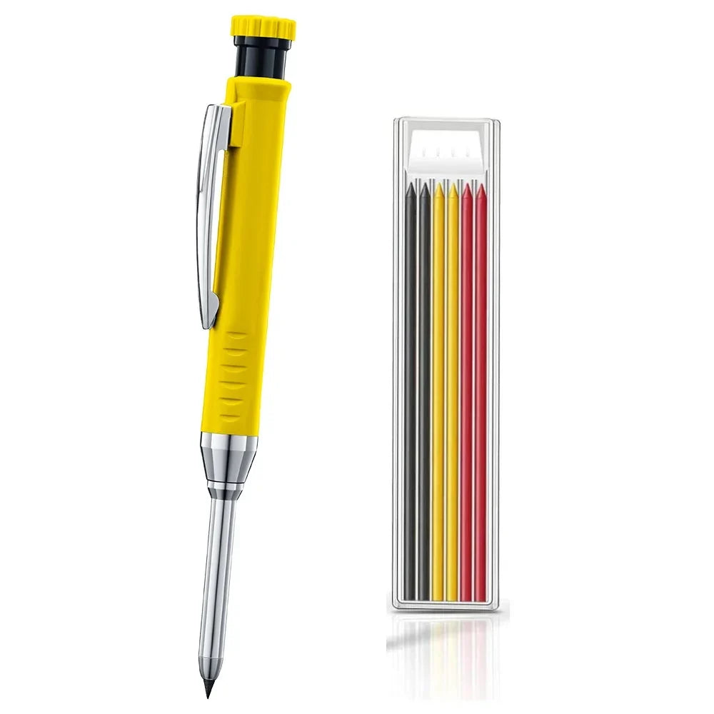 Carpenter Mechanical Pencil Set - 2.8mm Solid Woodworking Pencil With Sharpener & 3 Color Refills For Construction Tools