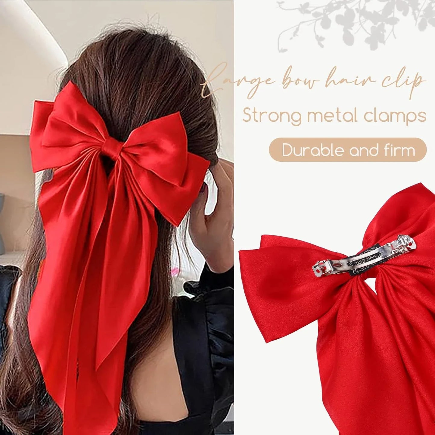 3-Piece Elegant Bow Ribbon Hair Clip Set: Fashionable Solid Satin Spring Hairpin Headbands with Clips - Women's Hair Accessories
