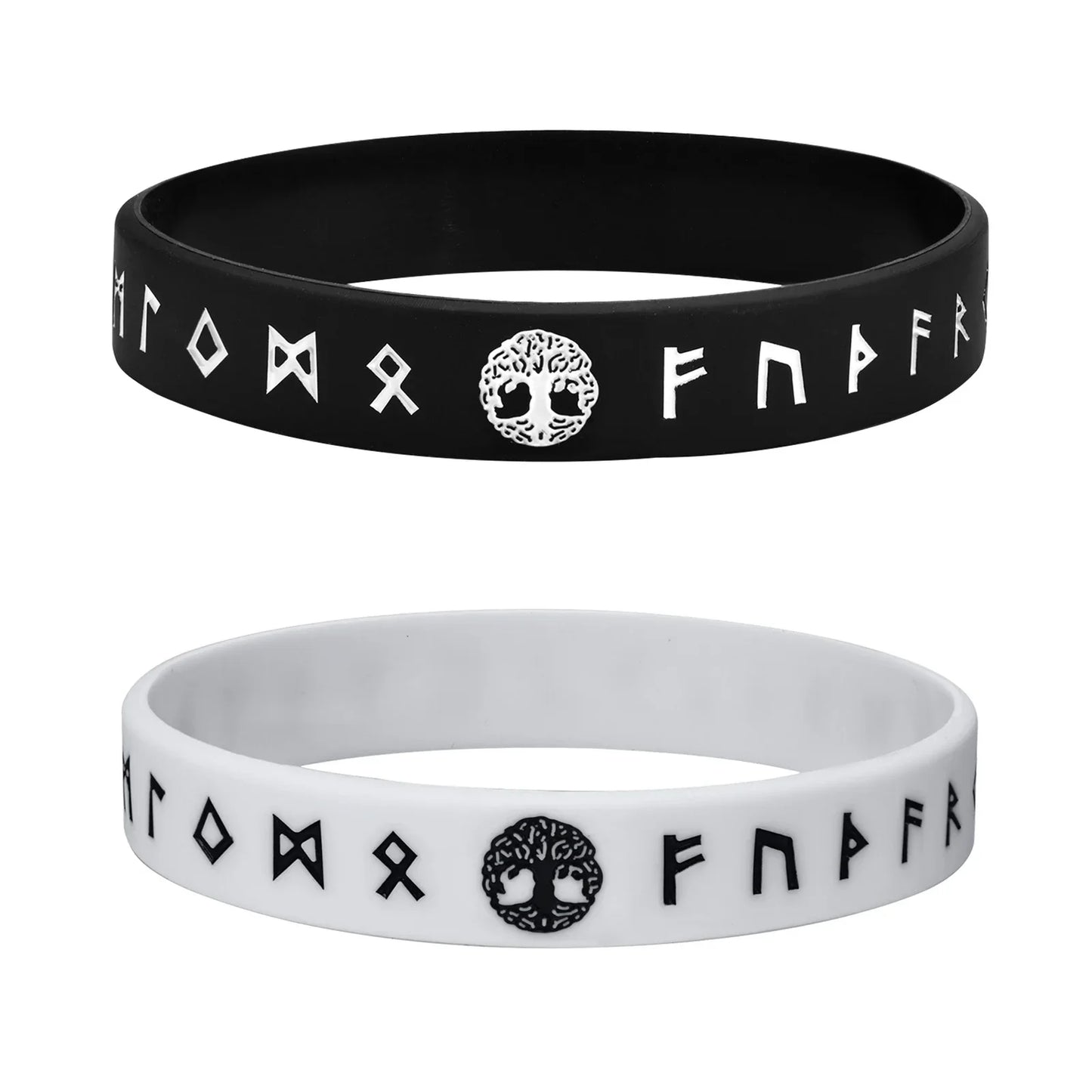 Vnox 12mm Silicone Bracelet for Men - Soft Rubber Viking Compass Rune Amulet Wristband Set
