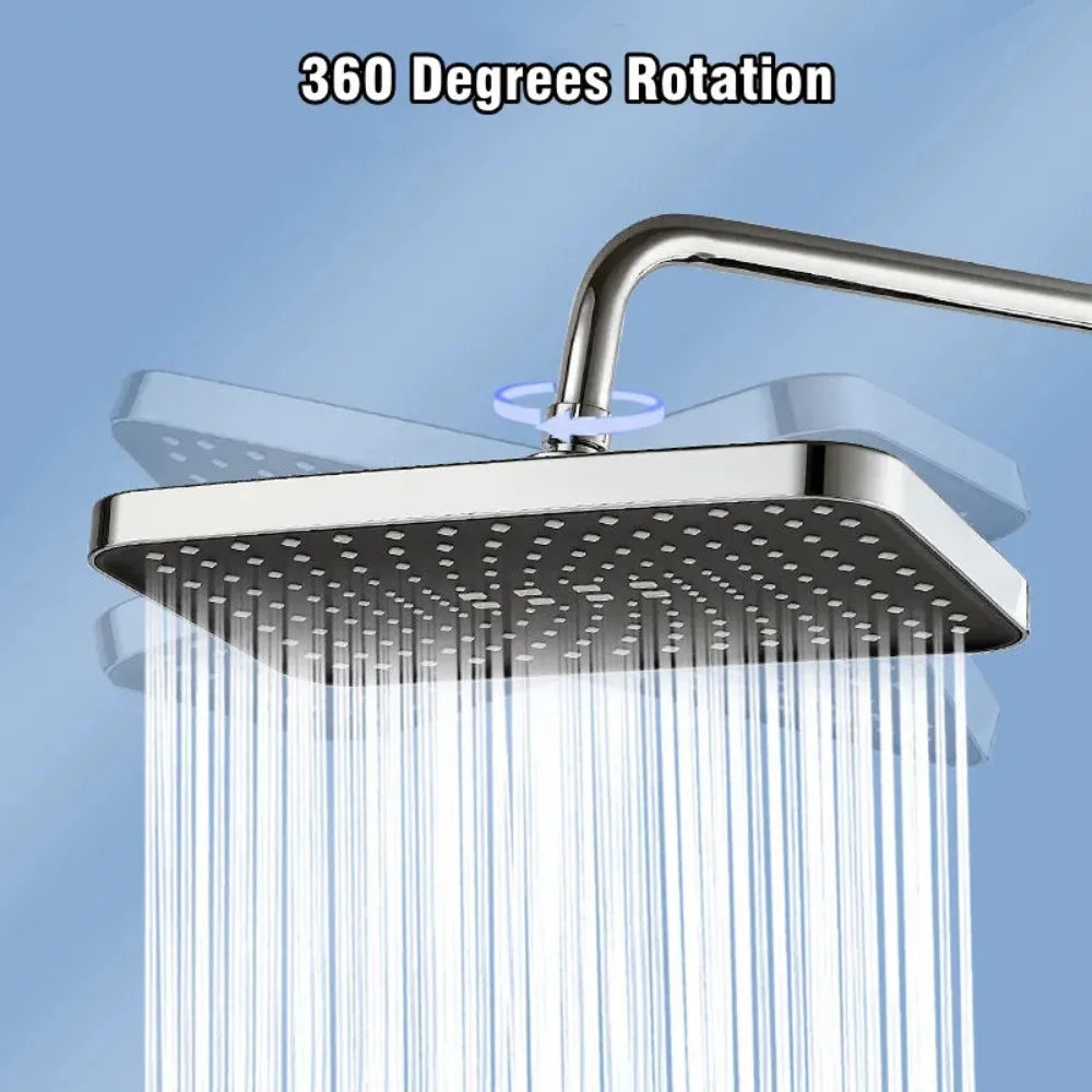 New 12 Inch High Pressure Top Spray Rain Shower Head - Larger Flow Supercharge Rainfall Showerhead with 360° Swivel - Water Saving Design
