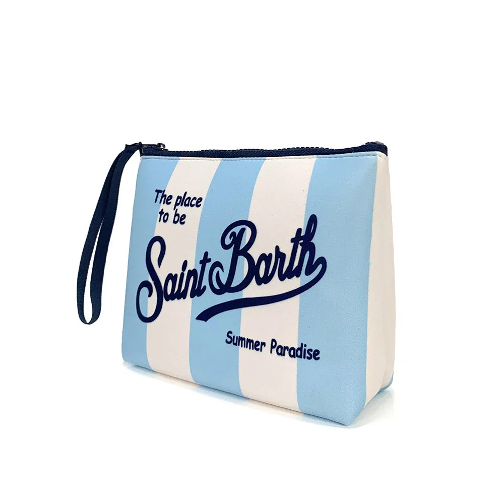 S-Saint B-Barth Striped Neoprene Zip-Up Clutch – Unisex Cosmetic & Toiletry Makeup Bag for Women