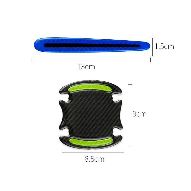 8PCS Car Door Handle Bowl Protectors — Anti-Collision, Anti-Scratch Reflective Strips for Exterior Safety