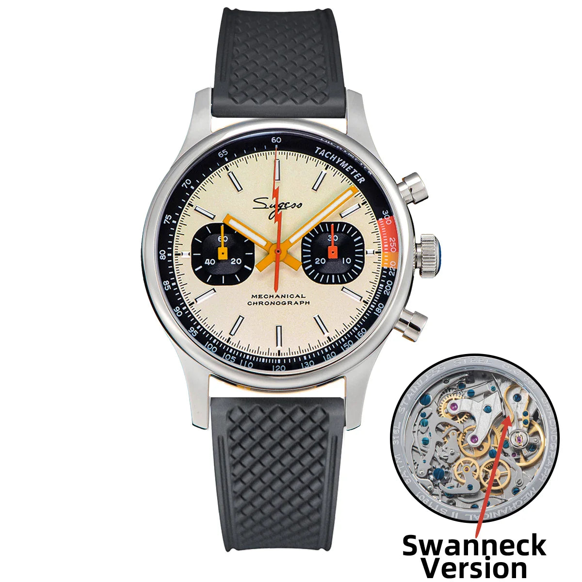 Sugess Pilot Men’s Chronograph Watch — Original ST1901 Mechanical Movement, Sapphire Crystal, Waterproof Racing Strap