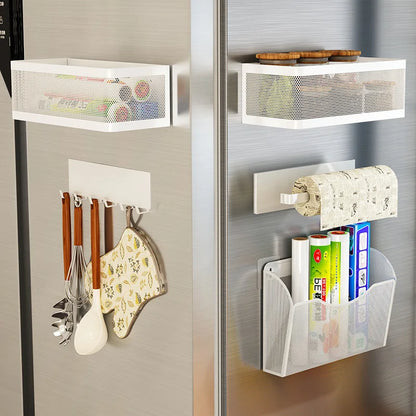 Magnetic Refrigerator Side Storage Rack - Iron Space-Saving Hanging Basket, Kitchen Organizer Shelf for Household
