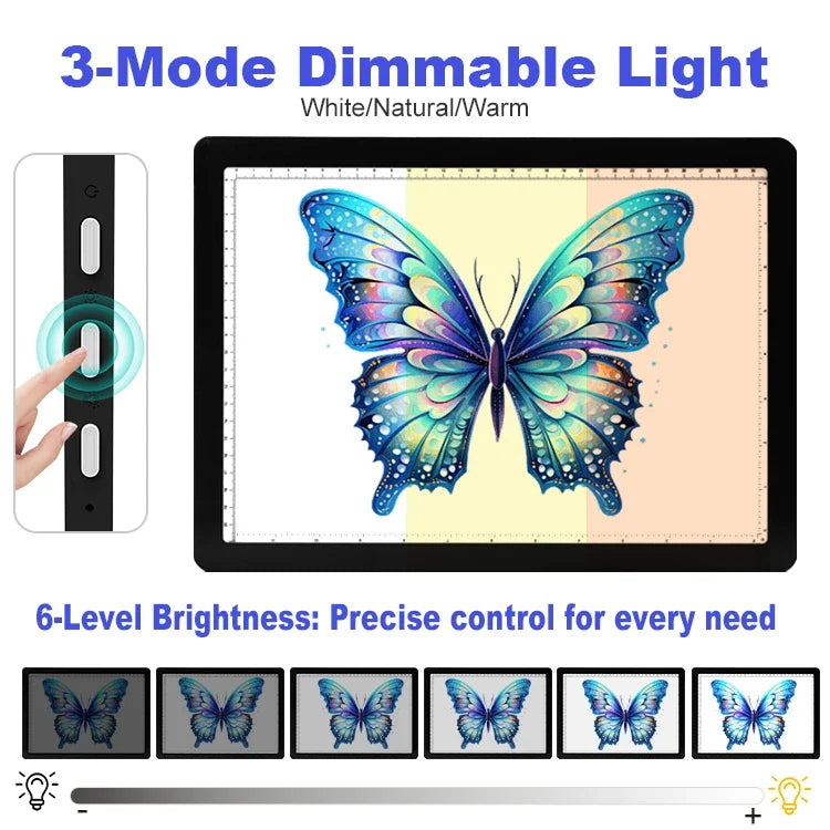 A3/A4 LED Light Drawing Board - Adjustable 6-Level Brightness Tracing Pad with Stand & Magnets for Architects