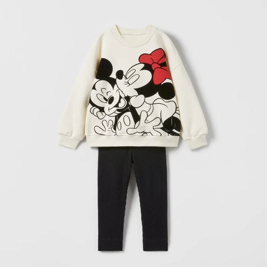 Minnie Mouse Baby Girl Autumn Outfit – Two-Piece Sweatshirt & Leggings Set, Kids’ Popular Clothing Set