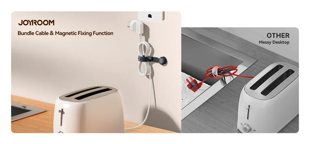 Joyroom Magnetic Cable Management Ties – 12/6PCS Adjustable Wire Organizer with Hook & Loop Straps for Home