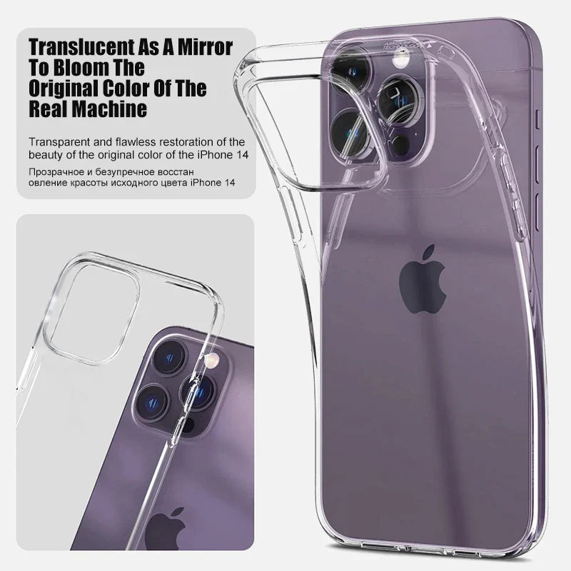 Luxury Clear Silicone Phone Case – Shockproof Transparent Bumper Back Cover for iPhone 7, 8, X, XR, XS, 11, 12, 13, 14, 15, 16 Pro & Pro Max