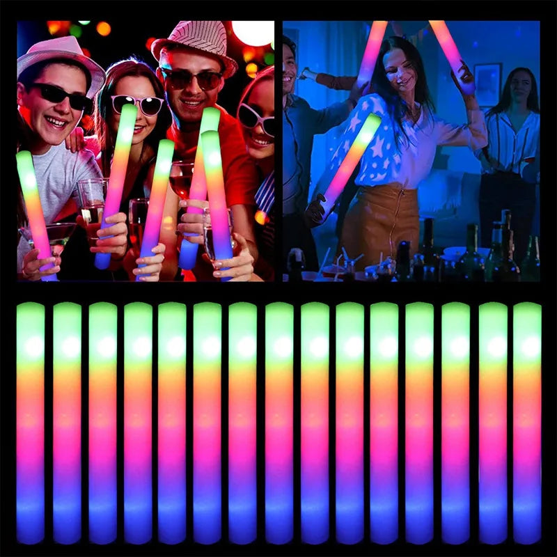 15/30PCS LED Glow Sticks Bulk – Colorful RGB Foam Light-Up Cheer Tubes for Christmas, Birthday, Wedding & Party Supplies
