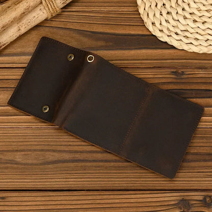 Men's Genuine Leather Short Wallet with Chain – Zipper Clutch, Trifold Purse, Card Holder & Coin Purse for Men