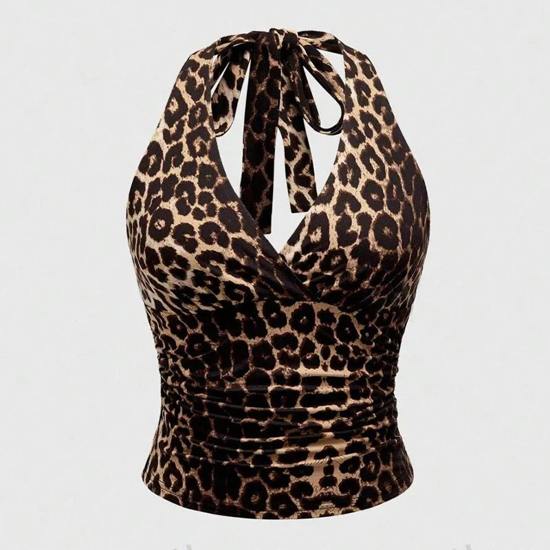 Leopard Pink Suspender Crop Top – Y2K Streetwear Emo Girl Harajuku Hip Hop Casual Women's Top