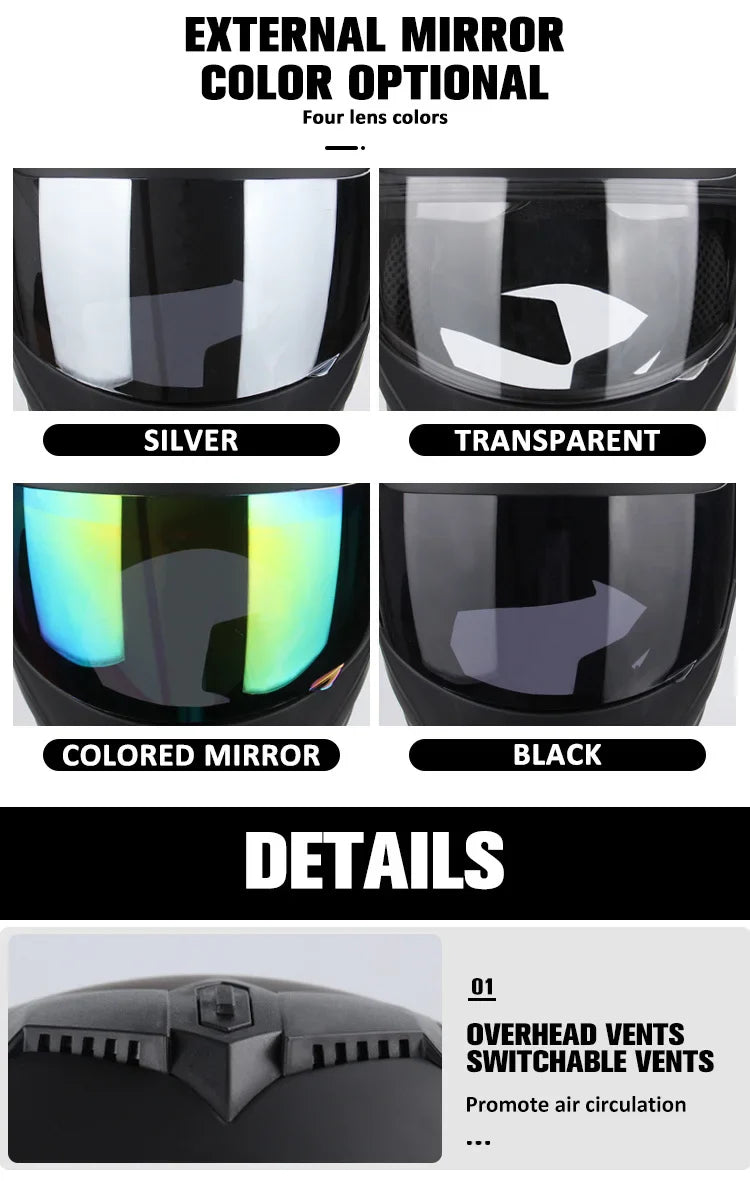 2024 Unisex Modular Motorcycle Helmet – Full Face Flip-Up Dual Lens Racing Helmet for Men & Women