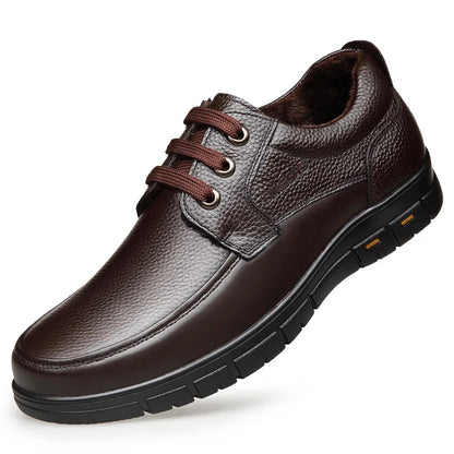 Men's Genuine Leather Casual Shoes - Soft Sole Lace-Up Loafers, Luxury Brand for Middle-Aged & Older Adults, Lightweight Dad Shoes