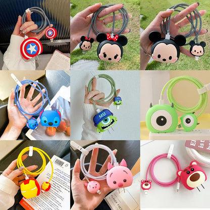 Cute Cartoon Cable Protector Set for iPhone/iPad Charger - 18W/20W Charger Protection, Spring Cable Winder Accessories (4Pcs/set)