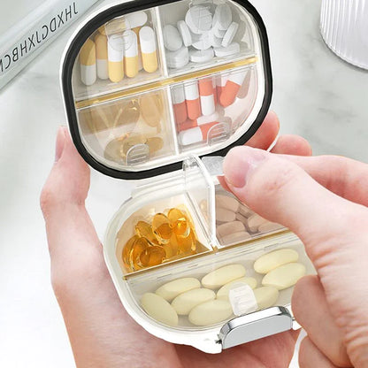 Mini Portable Travel Pill Box for Seven Days - Multi-Grid Split Package for Pills and Tablets - Sealed Storage Organizer for Weekly Use