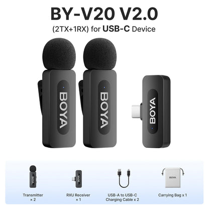 BOYA BY-V3 Wireless Lavalier Lapel Microphone – Noise-Cancelling Rechargeable Mic for iPhone, Android, Camera & Vlogging