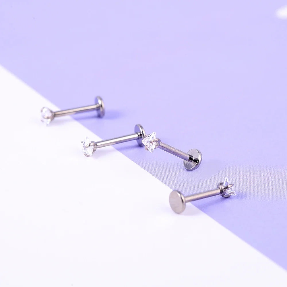 G23 Titanium Labret Piercing Studs - Triangle Zircon Lip Ear Cartilage Tragus Helix Body Jewelry Earrings