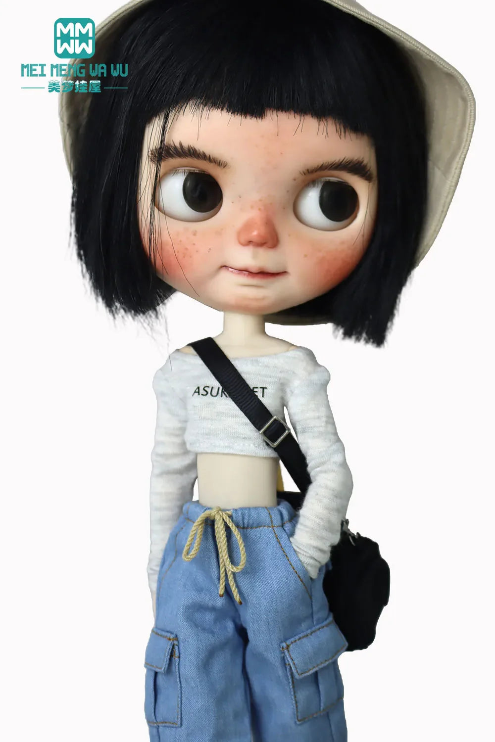Blythe & Azone OB22/OB24 Doll Clothes — Fashion Jeans Overalls in Khaki, Army Green, Denim Blue, Pink & Black