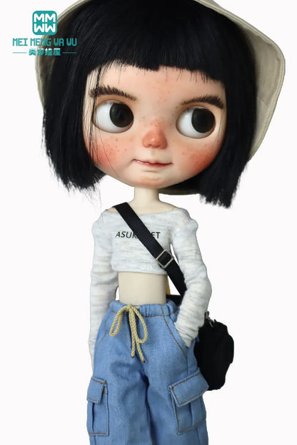 Blythe & Azone OB22/OB24 Doll Clothes — Fashion Jeans Overalls in Khaki, Army Green, Denim Blue, Pink & Black