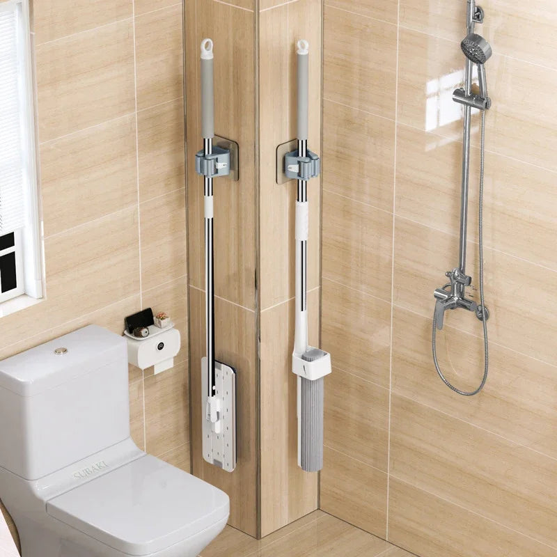 Mop Storage Rack — Wall-Mounted Suction Mop & Broom Holder, Traceless Waterproof Hanging Clip for Bathroom