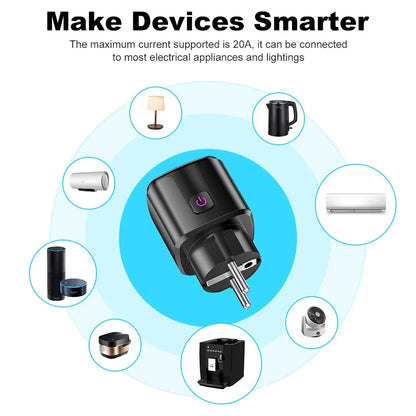 WiFi 20A Smart Socket with Power Monitoring – Tuya EU Plug Timer, Child Lock Outlet Compatible with Google Home, Alexa & SmartThings