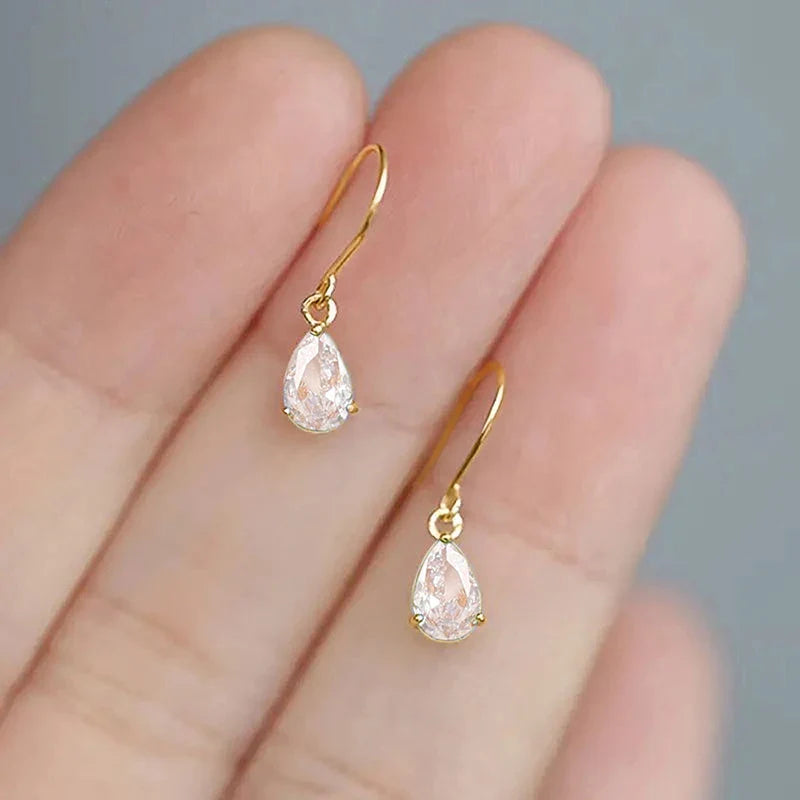 Huitan Pear Cubic Zirconia Dangle Earrings for Women – Simple Versatile Hook Drop Fashion Statement Jewelry