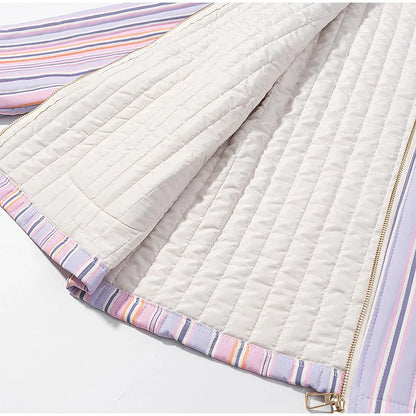 2025 Women’s Printed Quilted Padded Jacket – Collared Cotton Coat with Contrast Piped Pockets, Casual Autumn Outerwear