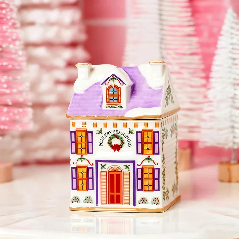 Christmas Holiday Village Spice House Set – Mini 6cm Home Decor for Kitchen, Spices & Tabletop Xmas Ornaments
