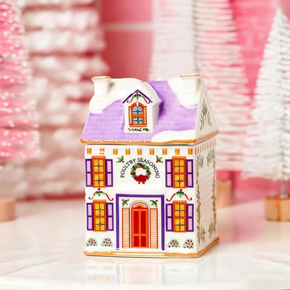 Christmas Holiday Village Spice House Set – Mini 6cm Home Decor for Kitchen, Spices & Tabletop Xmas Ornaments