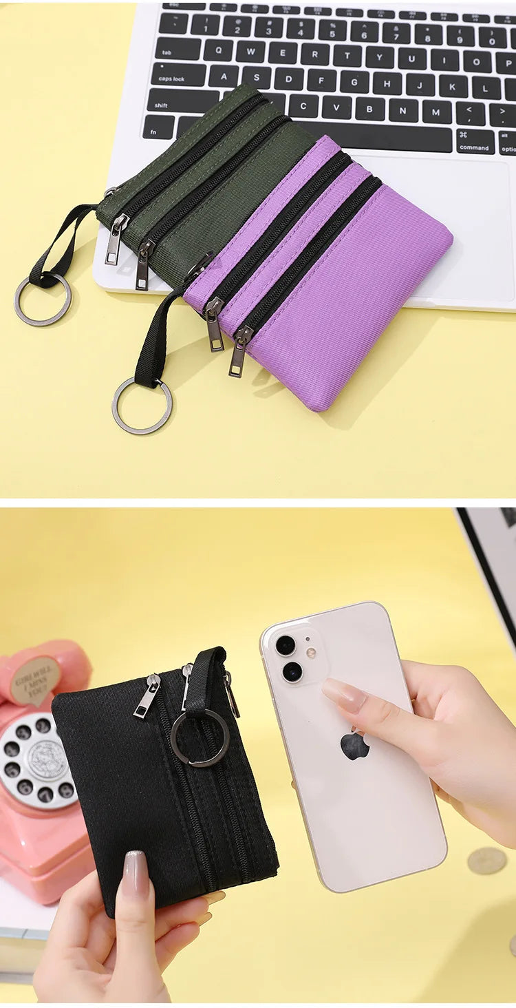 Canvas Mini Coin Purse with Zipper – Cute Solid Color Key & Money Pouch for Kids, Women & Men