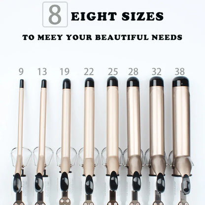 Professional Electric Hair Curler – 9-38mm Temperature Adjustable Curling Iron Wand with LCD Display