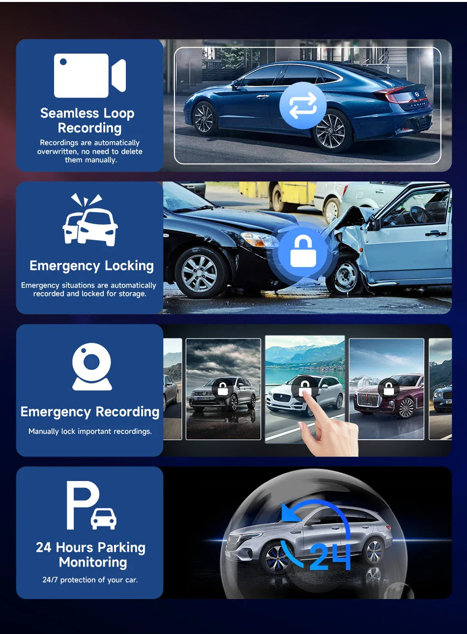 11.26" 4K Car DVR Dash Cam — Wireless CarPlay & Android Auto, Dual Lens Video Recorder with AI Screen, GPS Navigation, HD Dashboard Monitor