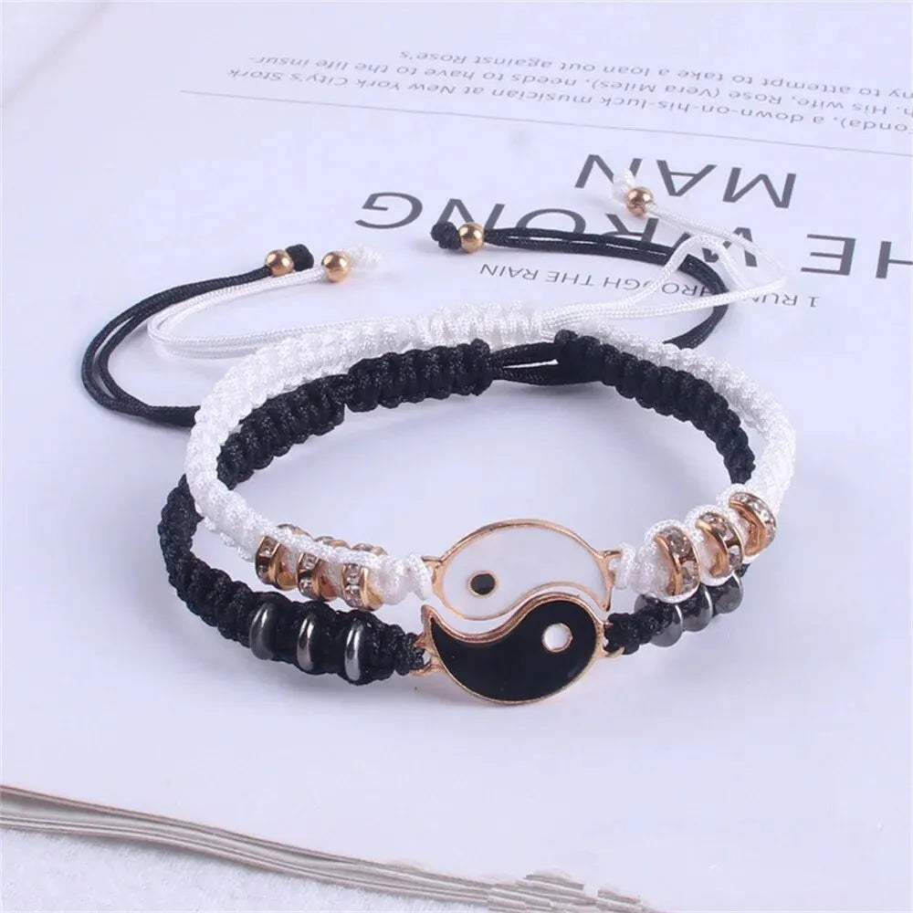 Couple Tai Chi Black & White Adjustable Rope Bracelet Set – Minimalist Jewelry for Daily Wear and Matching Accessories